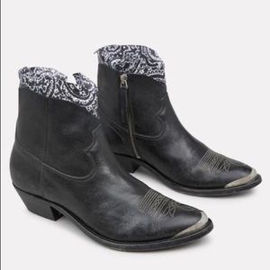 NEW Golden Goose Young Leather Western Bootie with Bandana Trim in Black